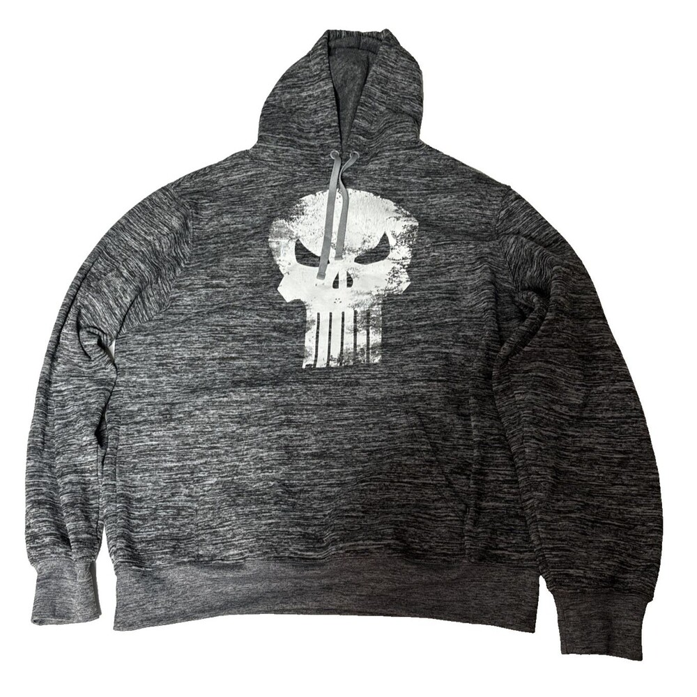 Marvel Punisher Pullover Sweatshirt Hoodie Mens X-Large Black And Gray Y2K